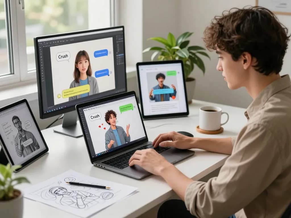 Engaging interaction with Crush on AI software in a modern workspace, showcasing creativity and innovation.