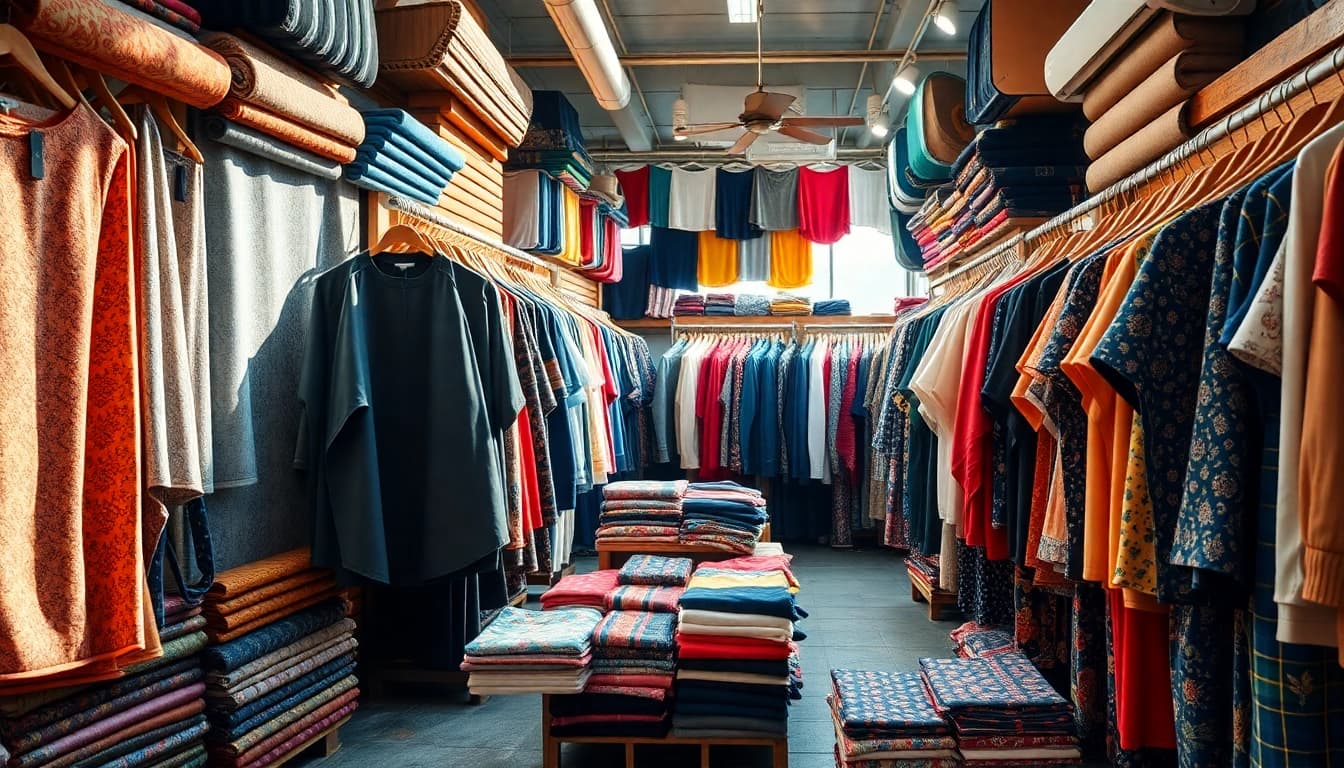 Engaging visual showcasing vibrant textiles from Clothing Suppliers China in a dynamic market.