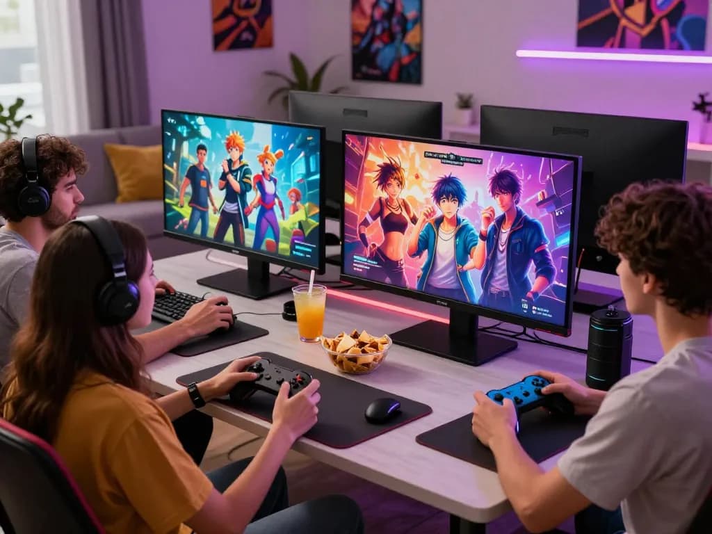 Group of friends playing an adult game on a large screen with interactive visuals.