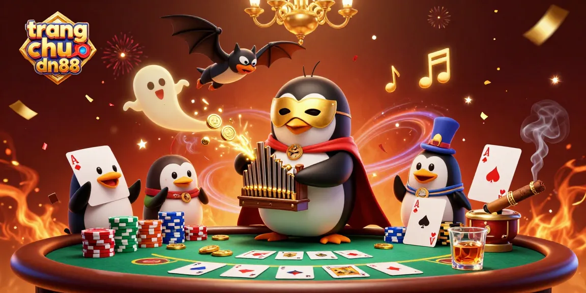 Engaging scene featuring a charming penguin and golden coins, perfect for trang chu dn88 promo.