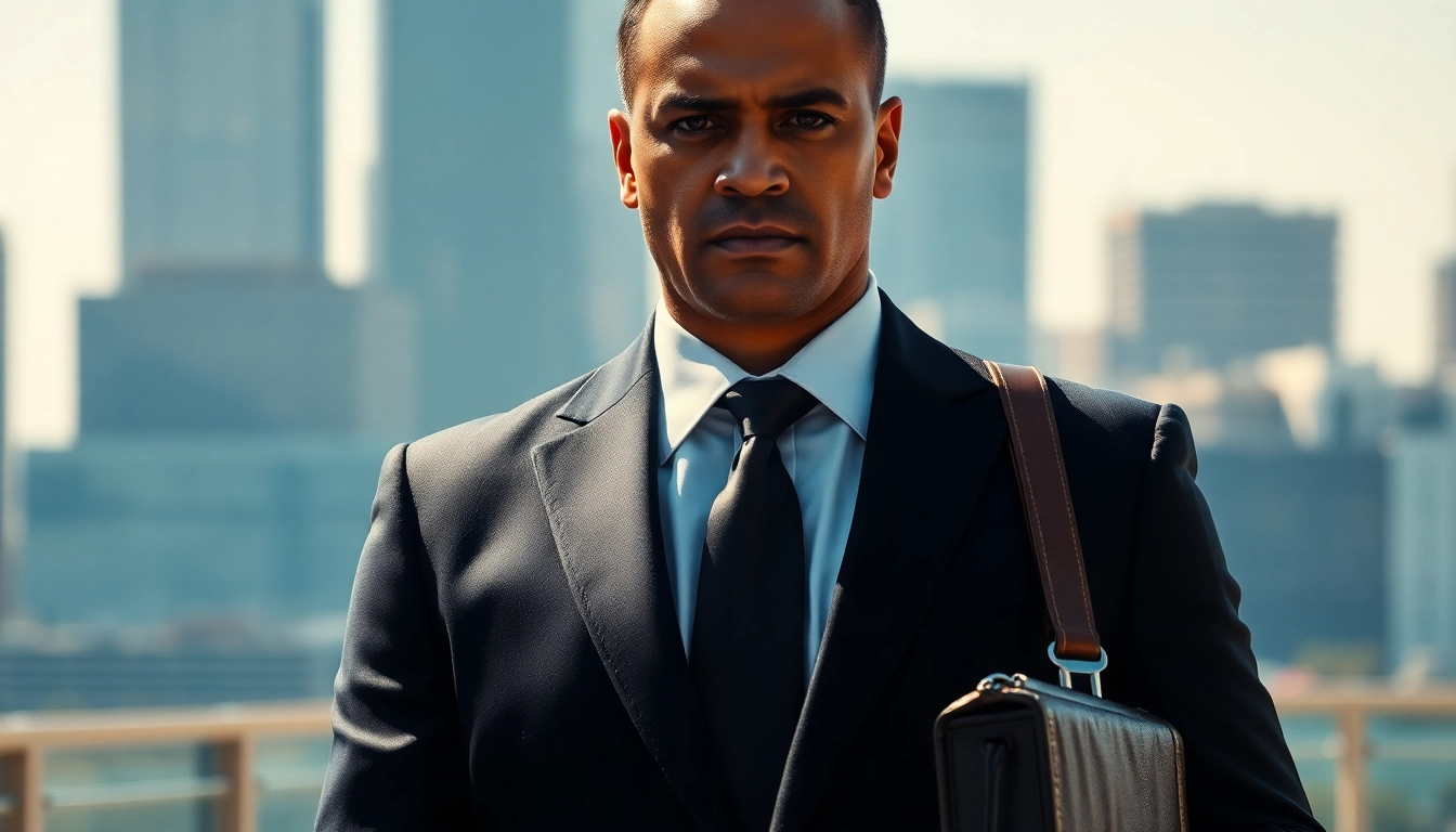 Bodyguards for hire image showcasing a professional security detail in a cityscape.