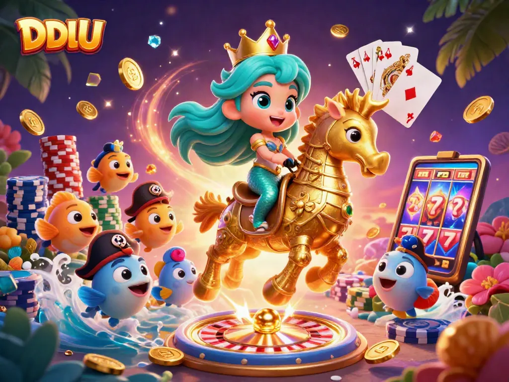 Winning with DDUU at an exciting casino adventure featuring lively ocean characters.