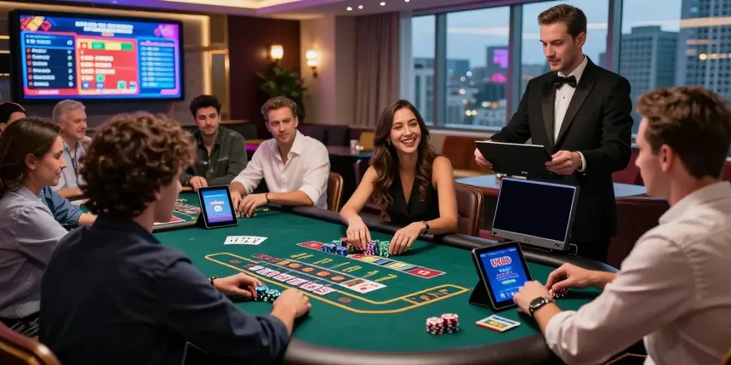 Players enjoying a live casino experience at UK88, showcasing excitement and interaction.