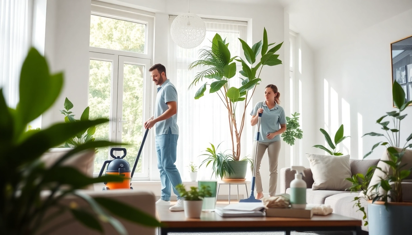 Team providing high-quality residential cleaning Georgia in a bright, inviting living room.