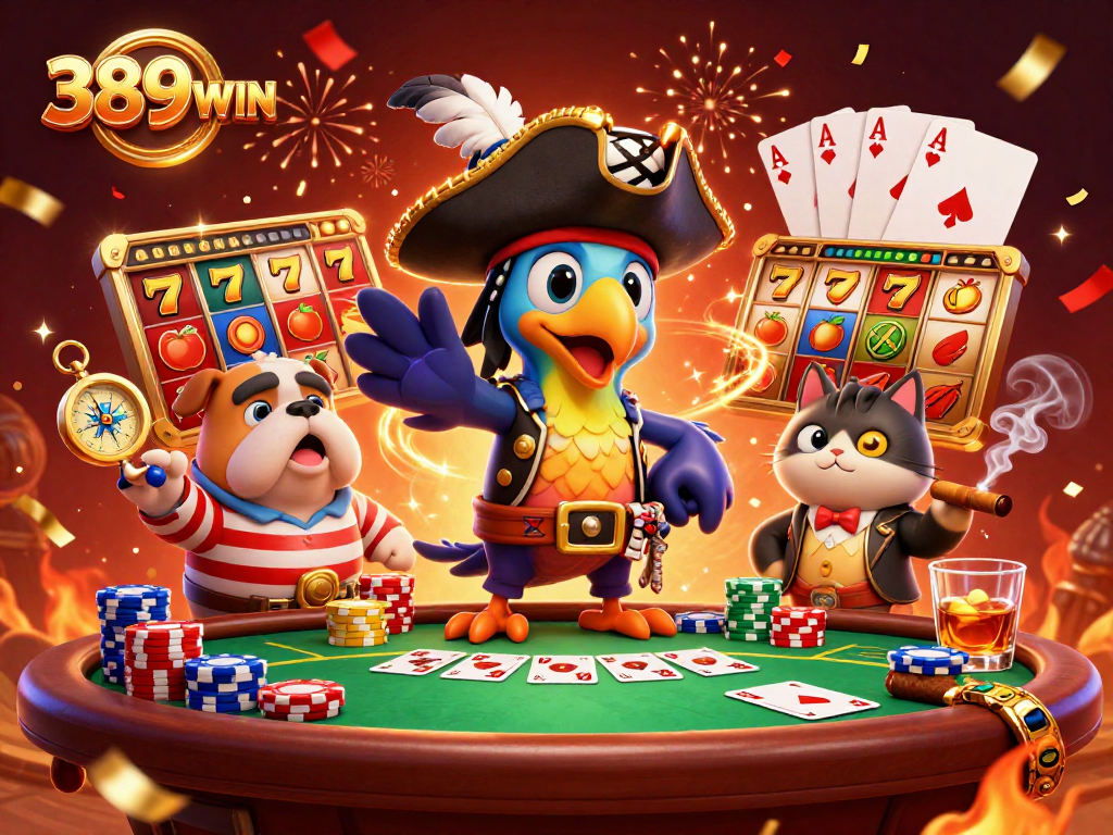 Enjoy thrilling gameplay at 389WIN with vibrant slots and casino action featuring rich characters.