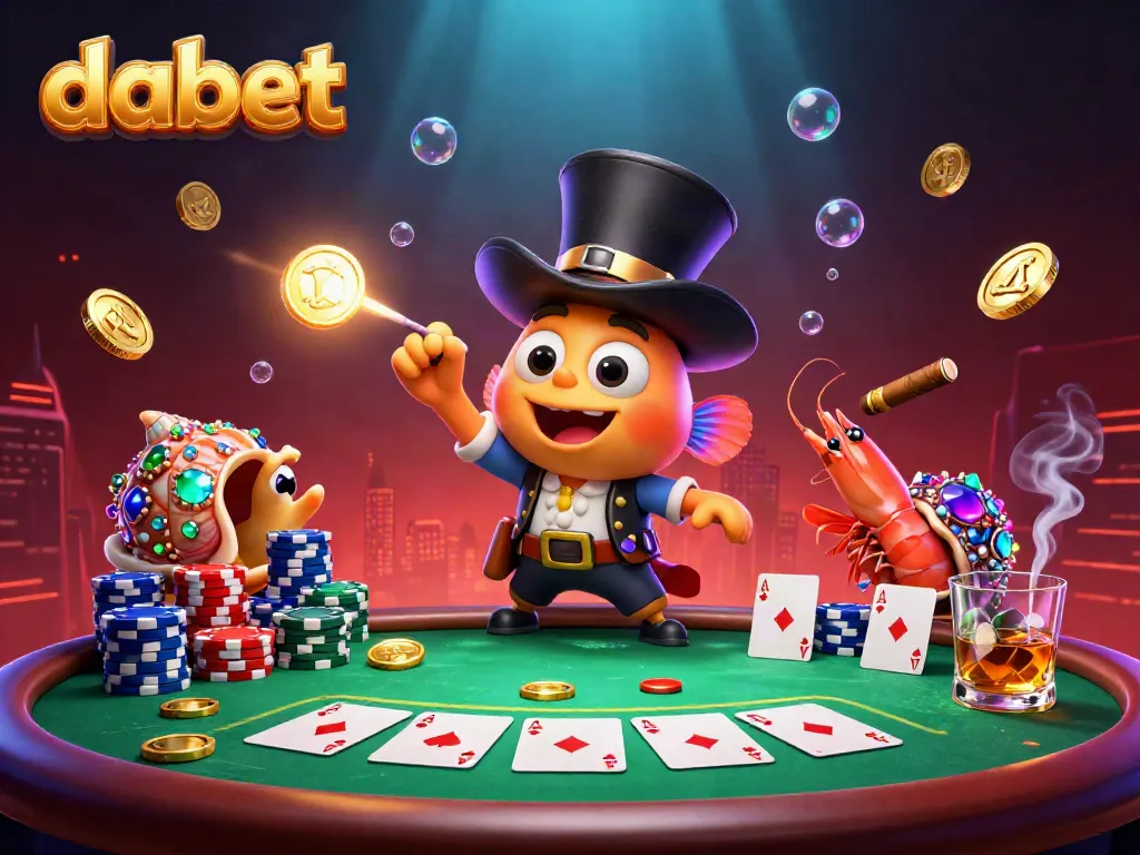 Engaging dabet casino scene with anglerfish and pirate shrimp amid poker elements.