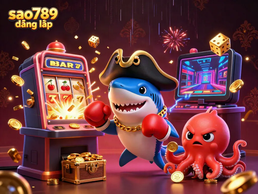 Experience excitement with sao789 đăng nhập as a playful pirate shark, pufferfish, and octopus amid dynamic casino action.