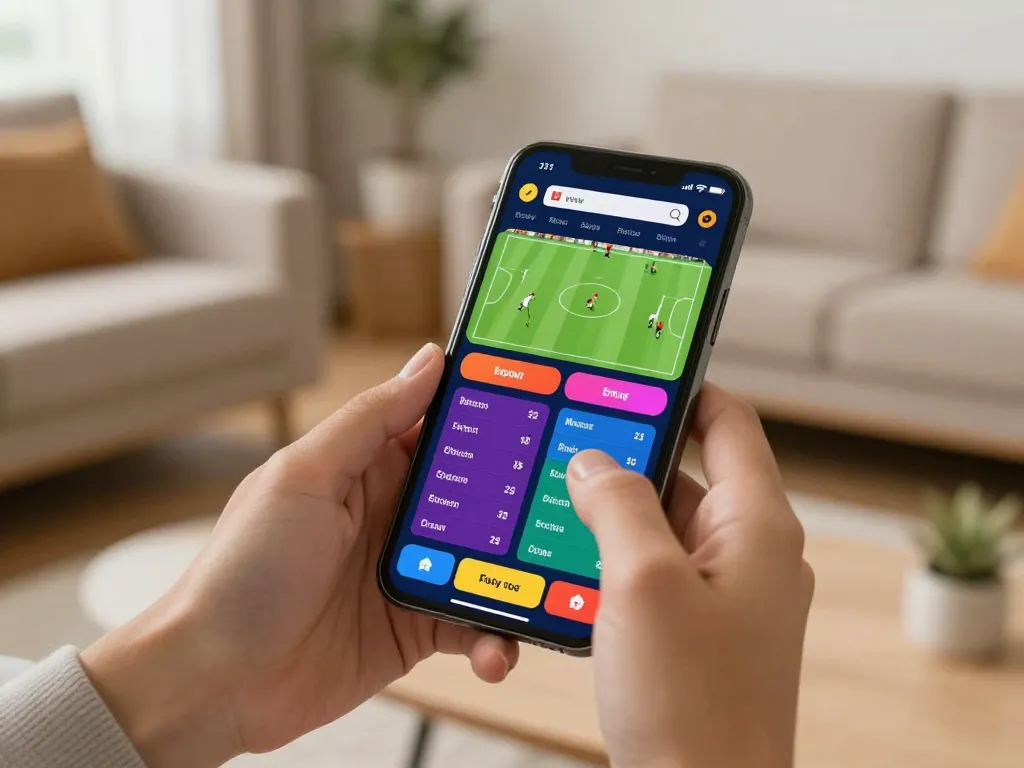 X333 sports betting action with hands engaged in live betting on a smartphone, colorful graphics highlight dynamic odds.
