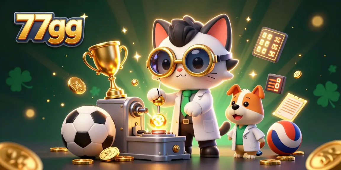 Engage with 77gg's thrilling betting experience through an action-packed illustration showcasing sports elements