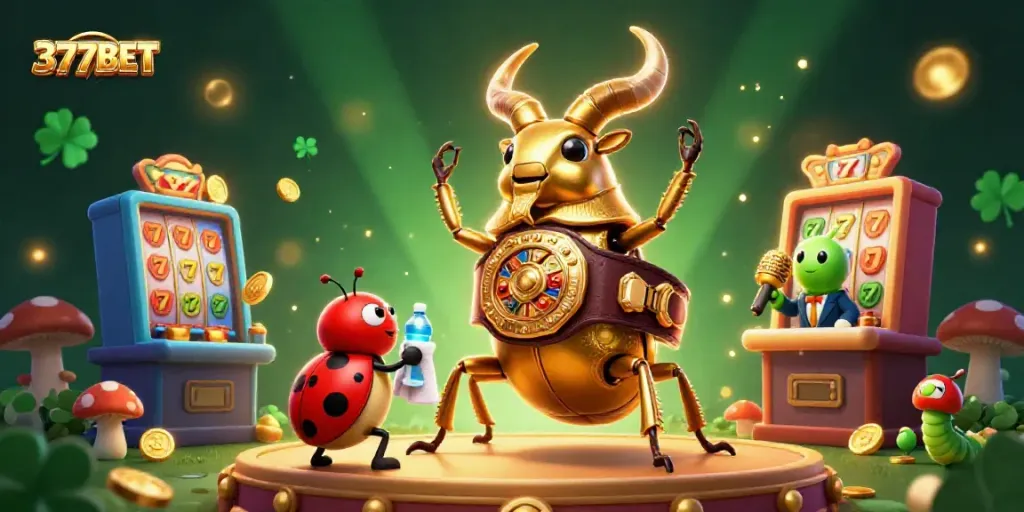Experience the excitement of gaming with 377BET's dynamic casino scene featuring unique 3D characters.