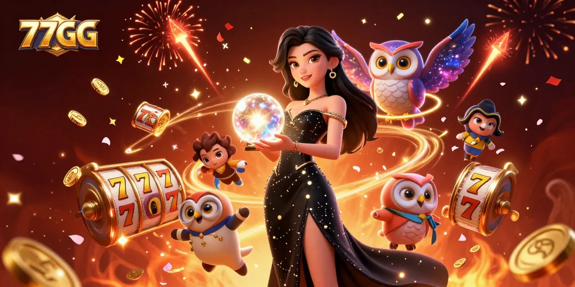 Experience the stunning magic of 77GG through a captivating casino-themed illustration.