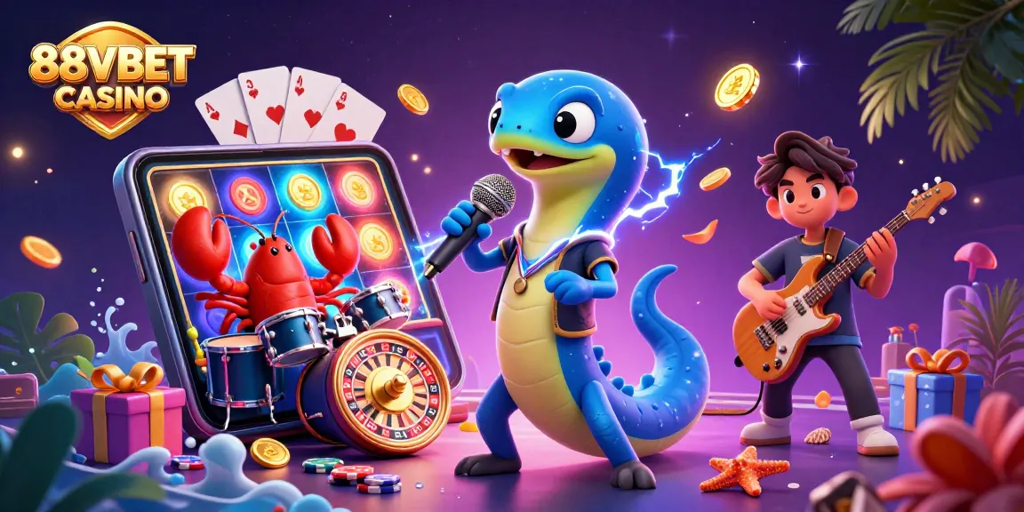 Experience the vibrant 88VBET CASINO underwater stage with an electric eel DJ and dynamic game elements.