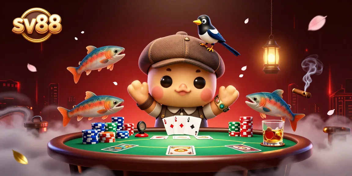 Experience thrilling poker excitement with sv88's playful 3D illustration featuring Nessie.