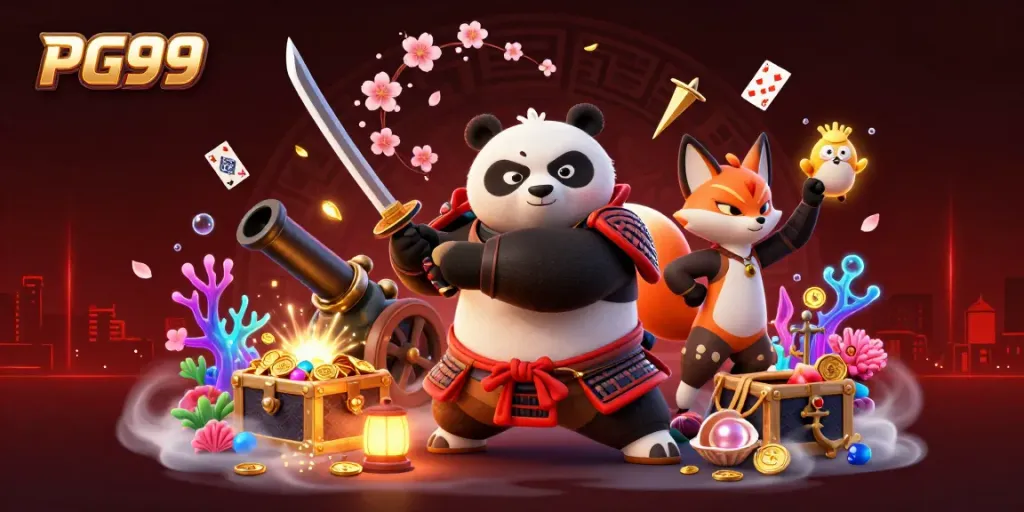 Experience dynamic gaming with PG99 as the samurai panda and ninja fox battle treasure-rich underwater worlds.