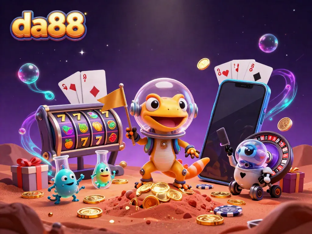 Experience thrilling gameplay with da88 at a vibrant Martian-themed casino scene filled with excitement and gaming elements.