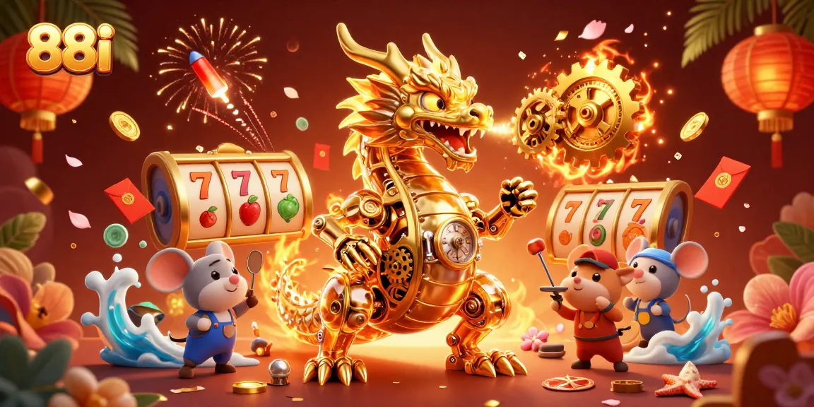Engage in thrilling gameplay at 88i with glamorous slot machines and a mythical dragon.