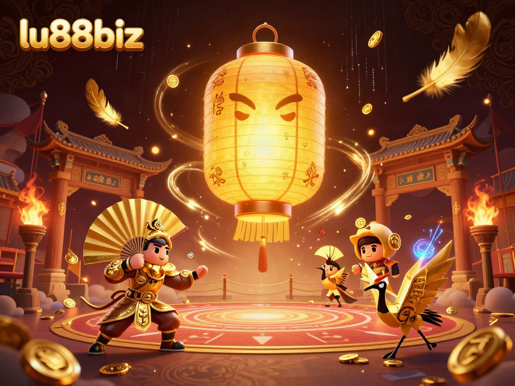 lu88biz captures the vibrant casino spirit with glowing lanterns and warrior elements