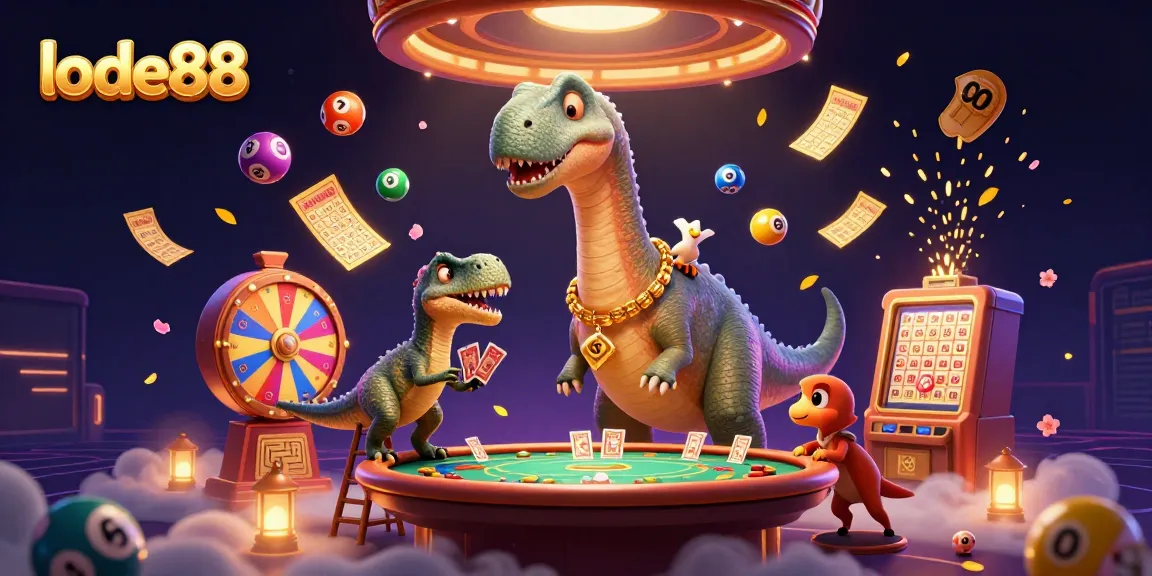 Join the action at lode88 with a vibrant casino scene featuring a brontosaurus and raptor.
