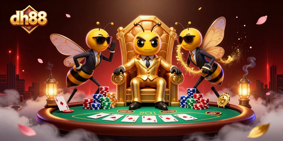 Engage in thrilling poker action with DH88: a bumblebee mob boss and vibrant casino atmosphere.