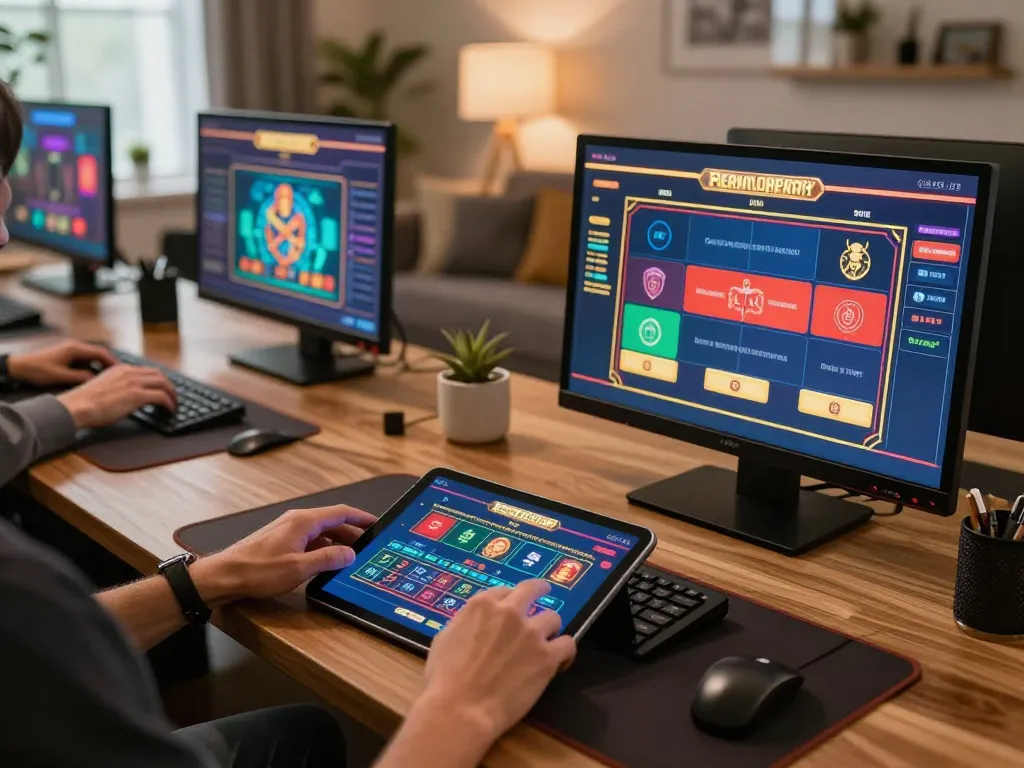 Engaging gameplay at Jun88 VN with a player using a tablet for strategic bets in a cozy setting