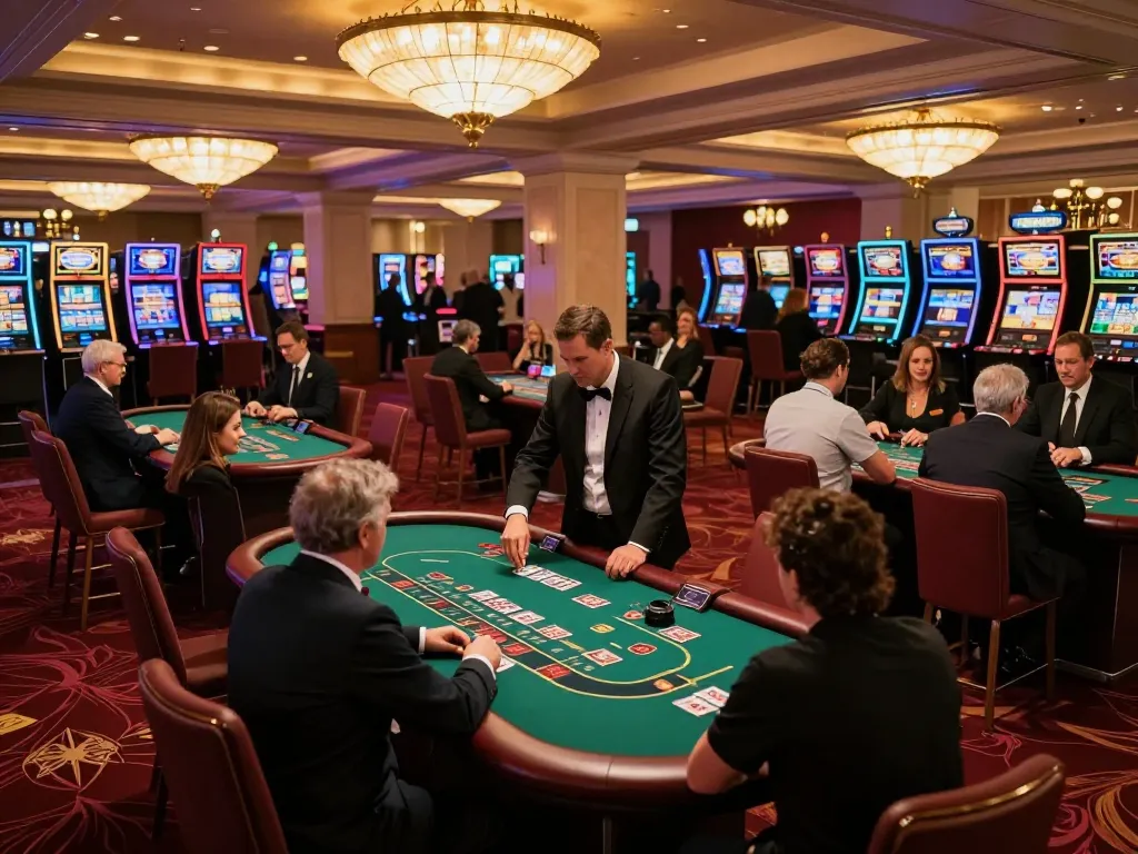 Players enjoying blackjack action at a high-end casino, showcasing lc888 gaming atmosphere.