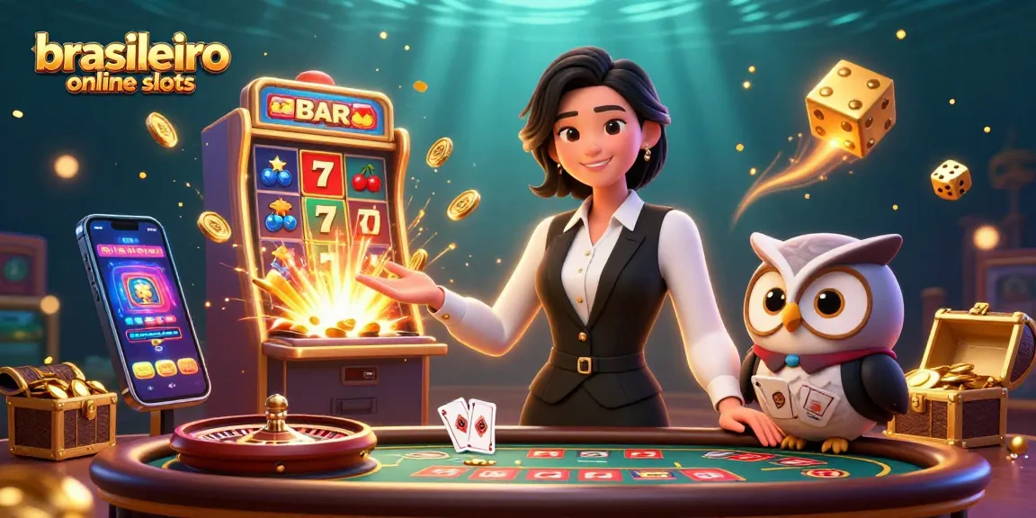 Engage with brasileiro online slots through an immersive 3D casino scene featuring dealers, games, and jackpot bursts.