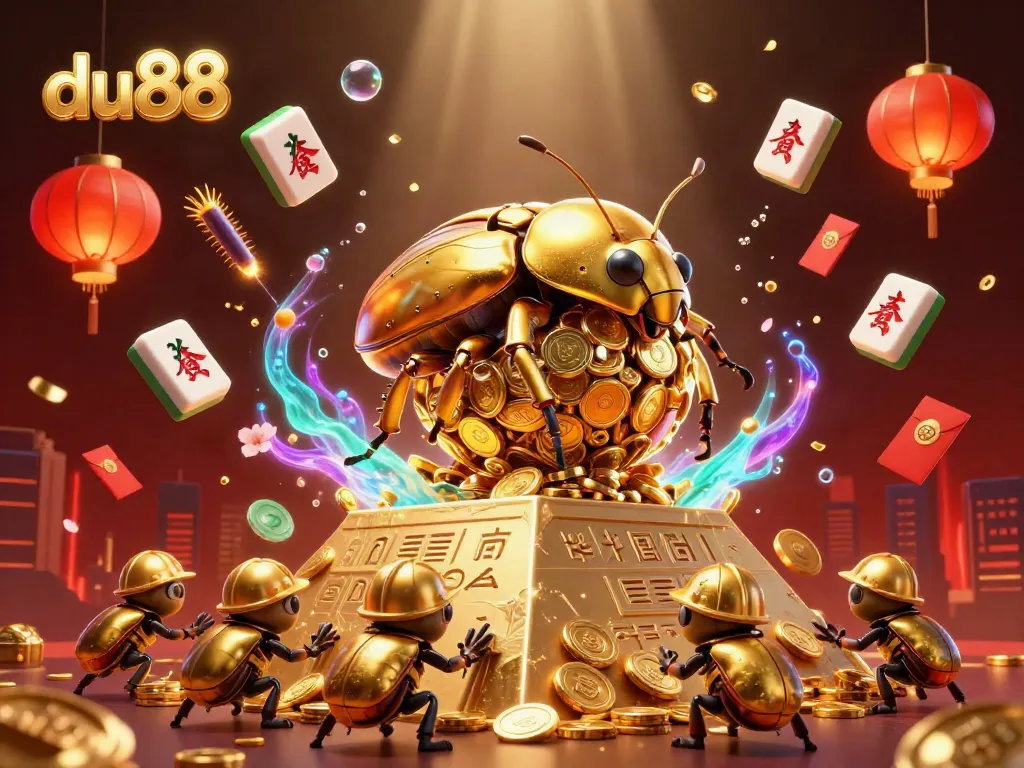Experience a thrilling moment at du88 with a golden dung beetle rolling coins up a pyramid.