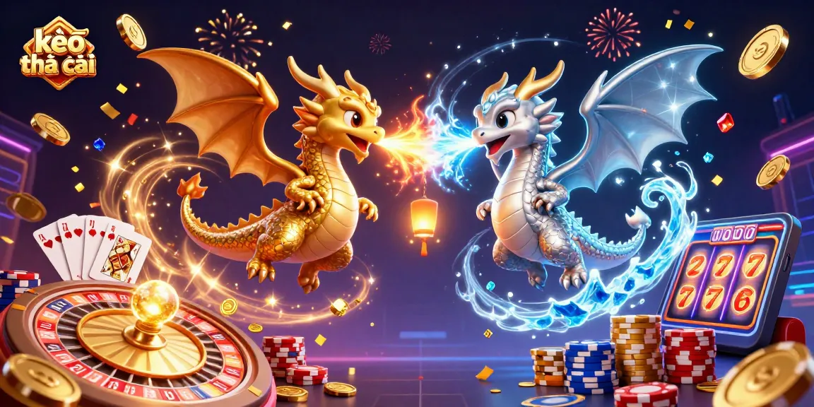 Explore exciting kèo nhà cái dynamics with dragons in a vibrant 3D casino scene full of action.