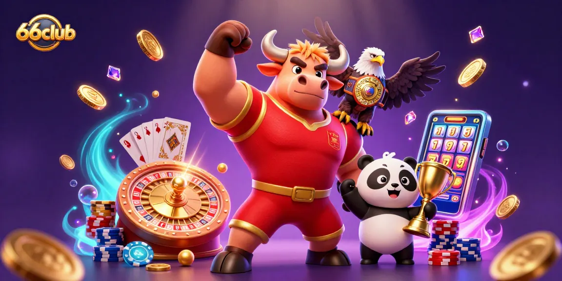 Experience victory and excitement at 66club with a dynamic digital casino illustration featuring thrilling gaming elements.
