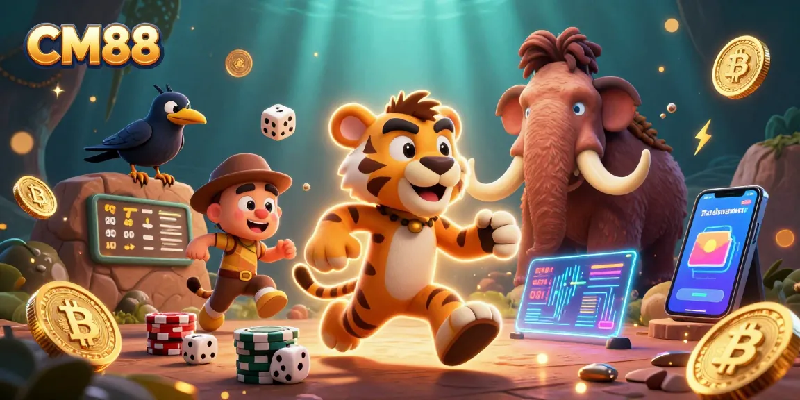 Reveal exciting gameplay with CM88 in a vibrant 3D illustration featuring casino elements.