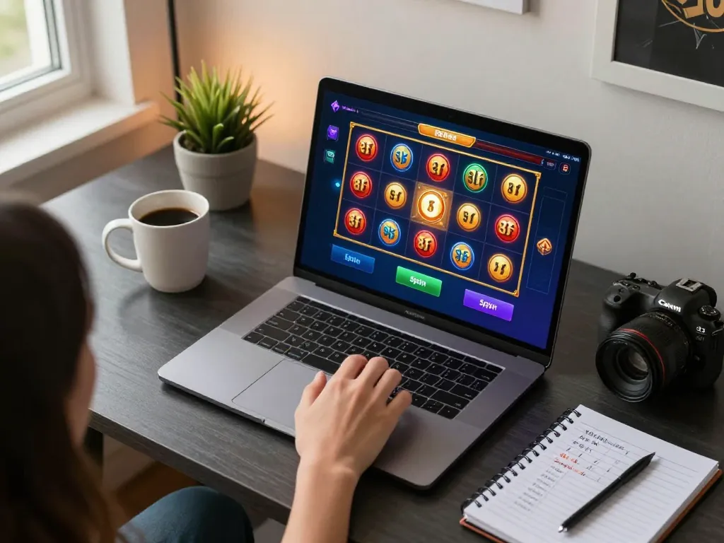 Engaging gaming moment on 81ff platform where a player spins slots at home.