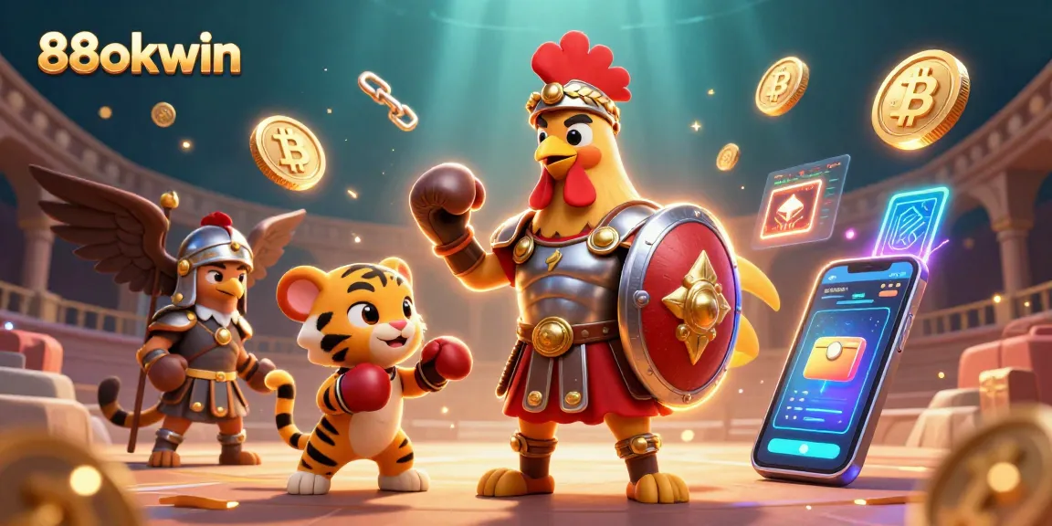Experience excitement at 88okwin with a gladiator rooster in a dynamic gambling scene.