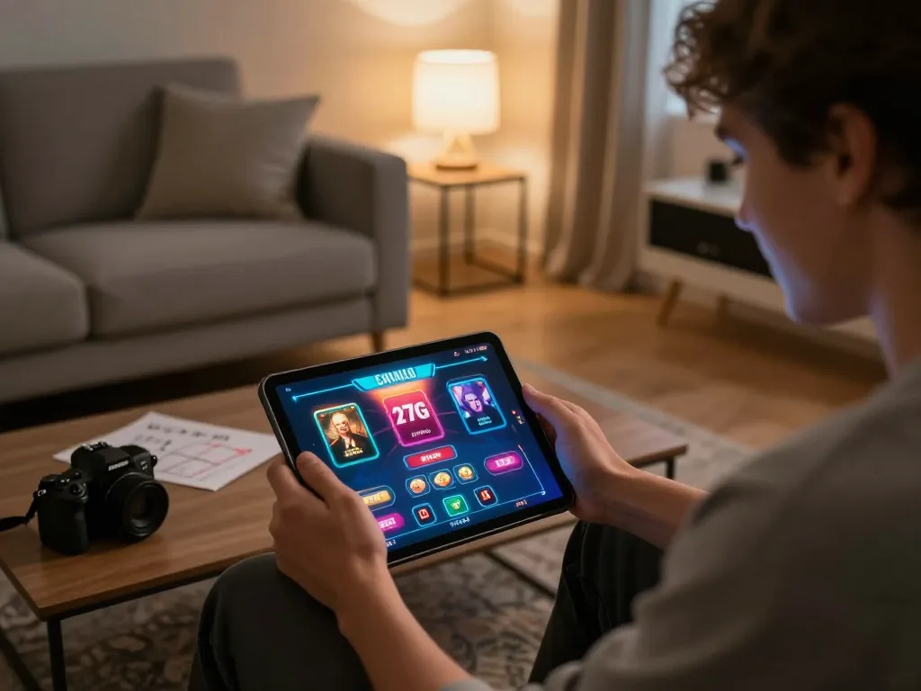 Player engaging with the 27G casino app on a tablet, showcasing an engaging online gambling experience