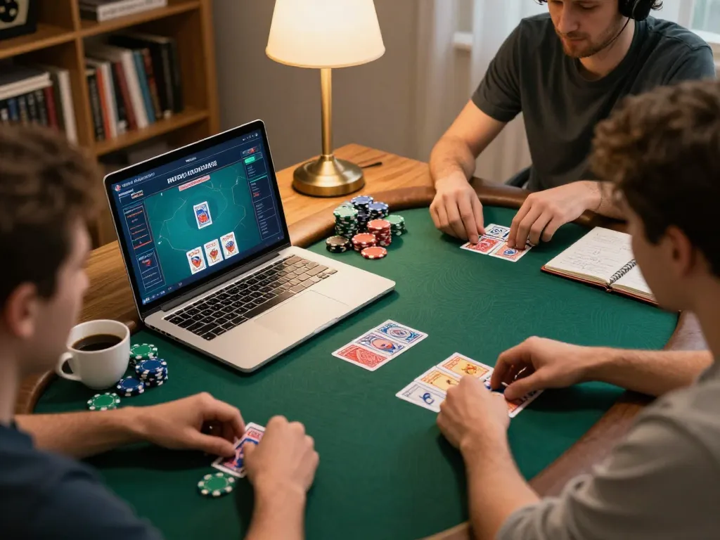 jjnn players engaged in an exciting online poker game, showcasing strategy and enthusiasm