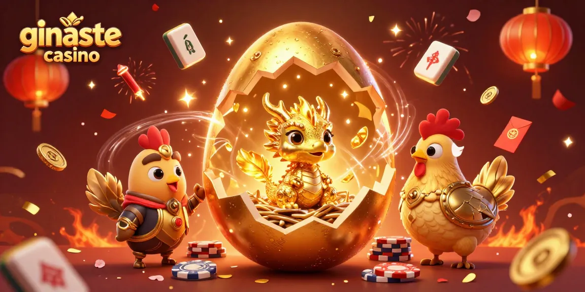 Experience the thrill of ginaste casino with a golden dragon revealing cards and chips.