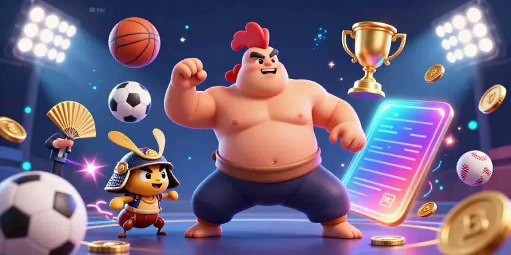 Engage with thrilling casino action at 789f featuring a sumo rooster and samurai cricket in a dynamic gaming scene.