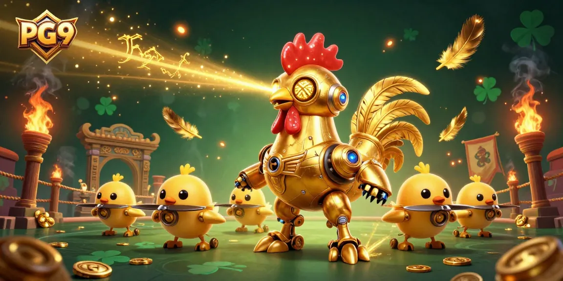 Join the adventure at PG 99, where a golden rooster robot leads the gaming excitement!