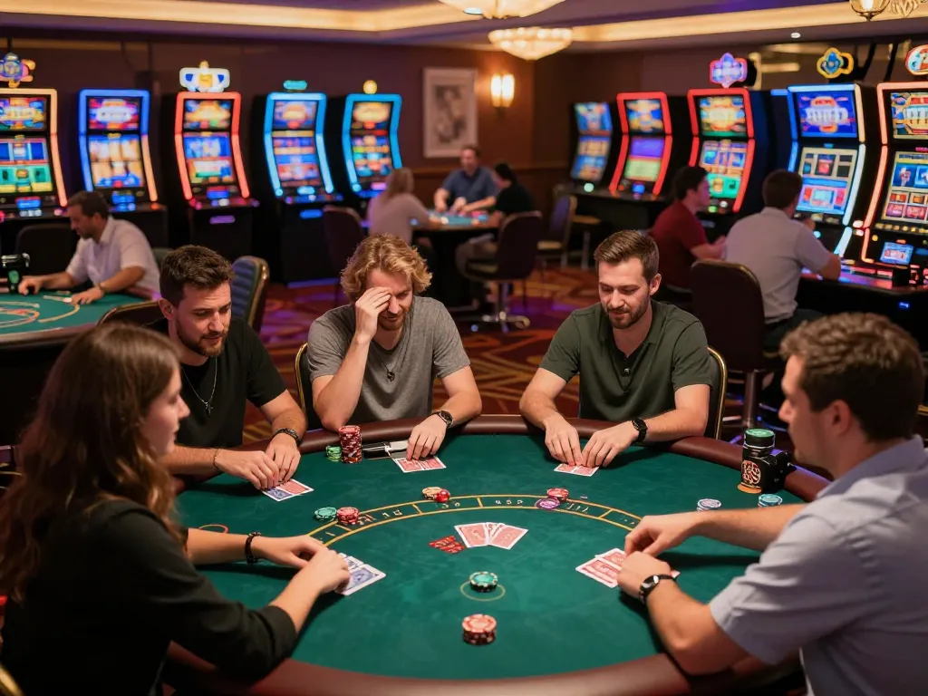 Engaged players at a dynamic casino table showcasing 399w's thrilling gaming experience.