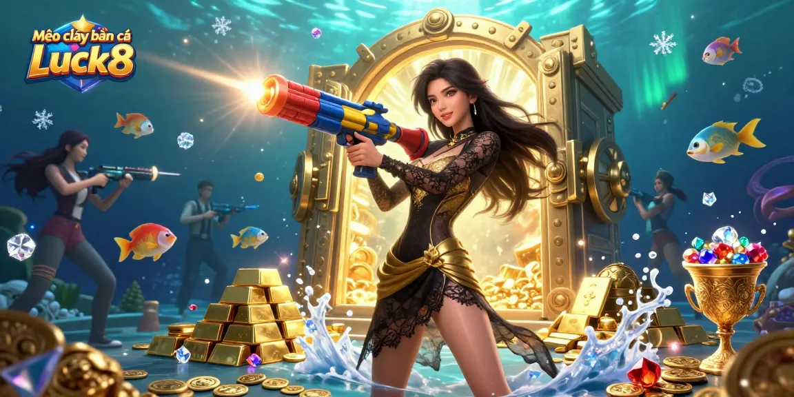 Mẹo chơi bắn cá Luck8 showcases an Asian woman confidently engaging in fish shooting, capturing vibrant sea creatures.
