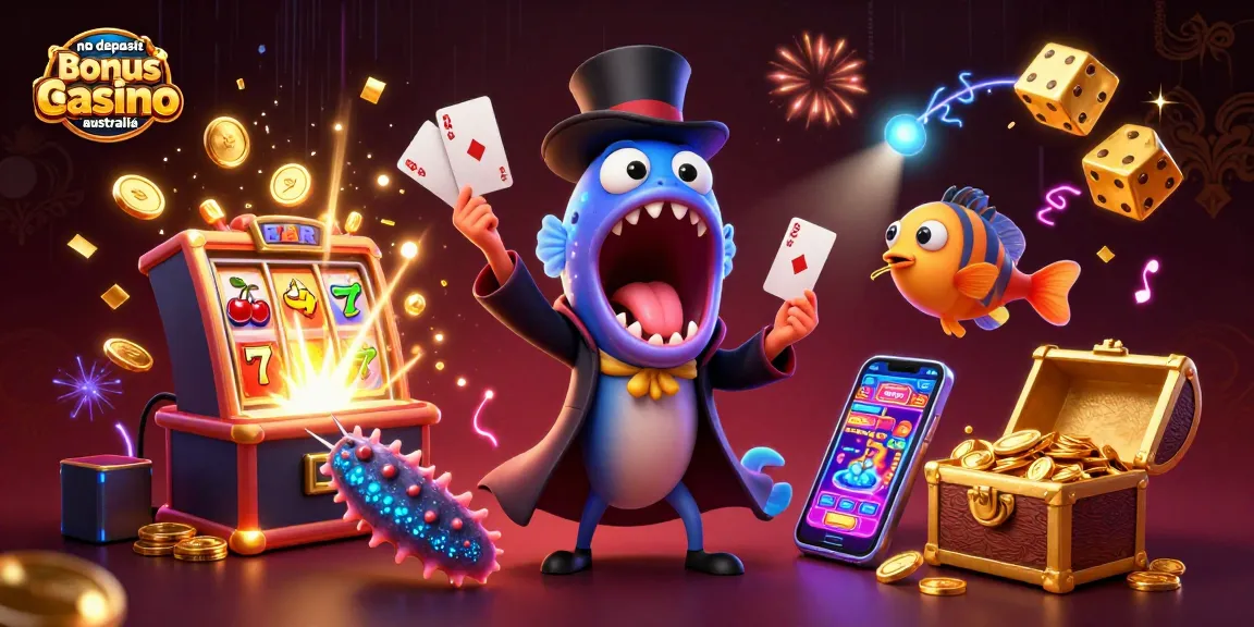 Engaging no deposit bonus casino australia scene with vibrant characters and animated gambling elements.