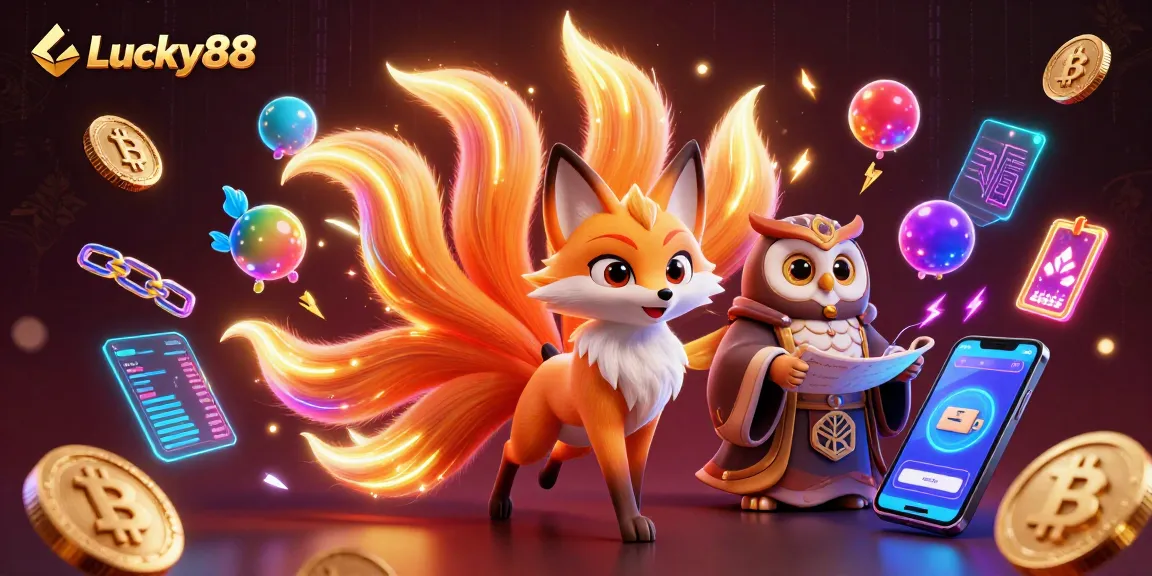 Win big with Lucky88 while enjoying vibrant gaming with a nine-tailed fox and a wise owl.