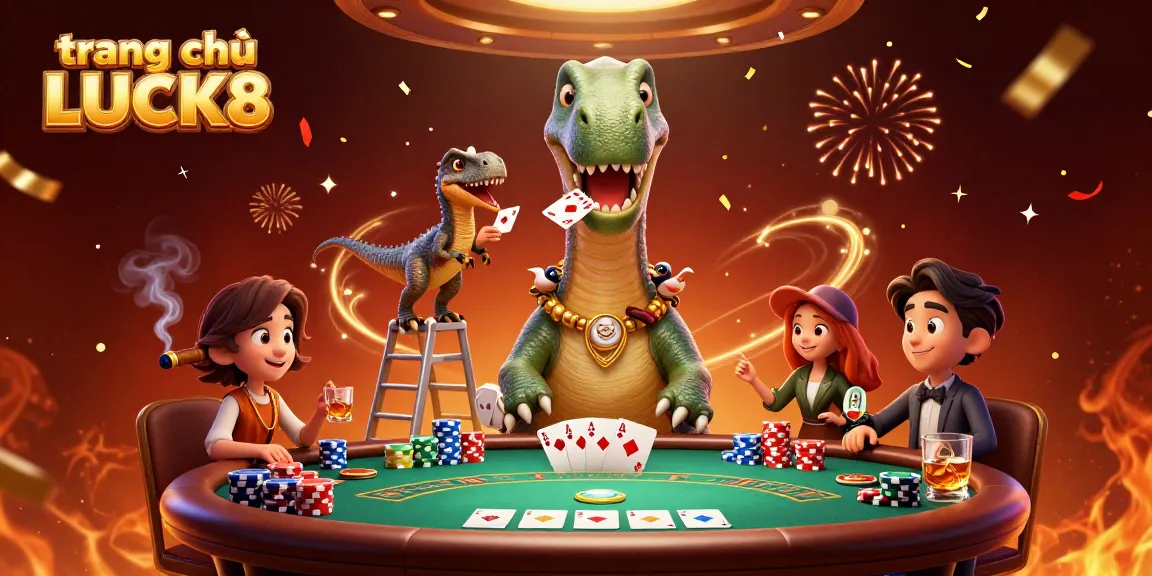 Experience the excitement of trang chủ LUCK8 with dynamic characters and vibrant casino elements in a festive atmosphere.