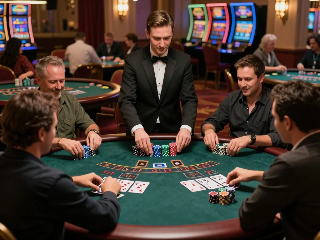 players enjoying a high-stakes blackjack game at king33 casino with vibrant atmosphere