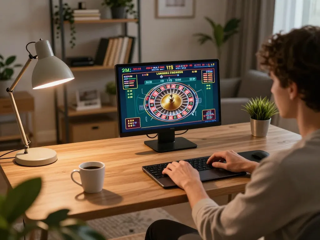 Engaging in a live dealer game on 22ff platform with interactive roulette wheel on screen