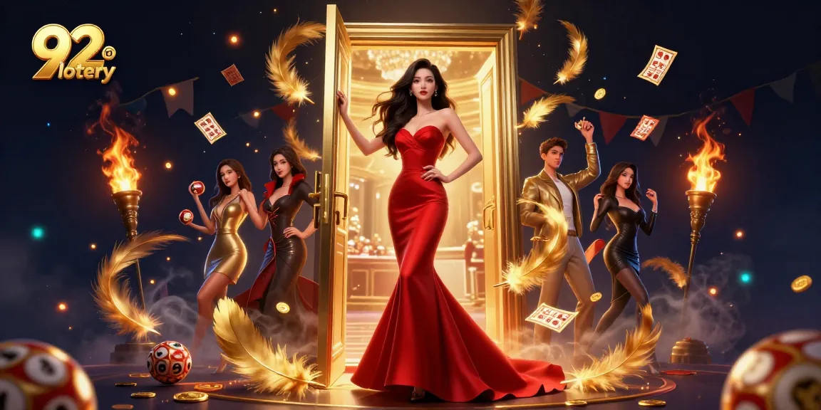 Play with excitement in the 92 lottery, surrounded by vibrant colors and winning symbols.