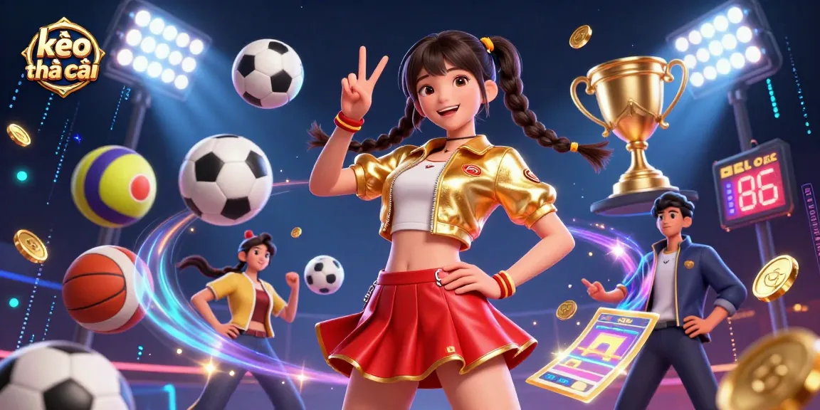 Engage with kèo nhà cái and dynamic sports betting excitement featuring a vibrant Asian woman and colorful elements
