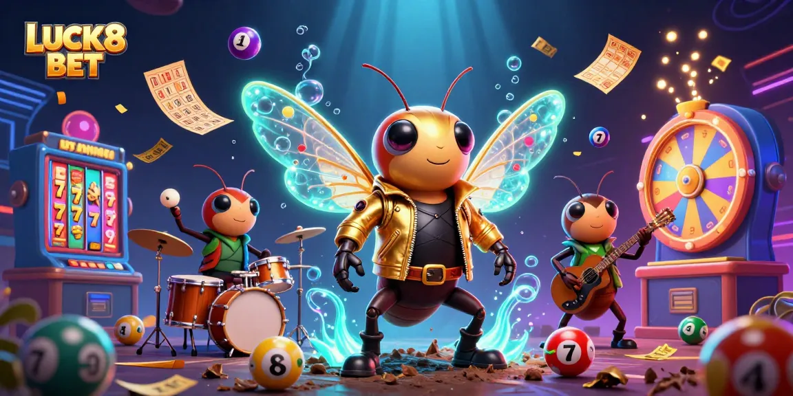 Engage with LUCK8 BET through exciting casino elements like lottery balls and slot reels.