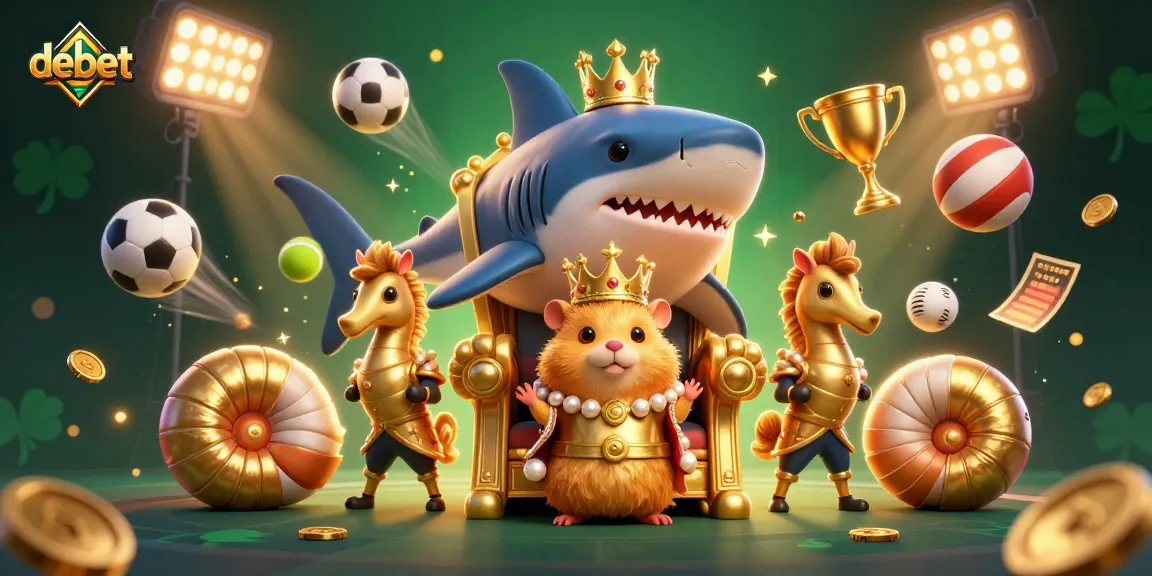 Engage with debet's thrilling sports betting scene featuring a hamster king and dynamic sports elements.