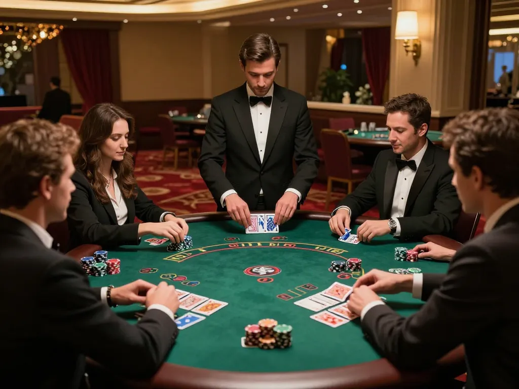 Players strategizing at a blackjack table in the luxurious 688v casino setting.