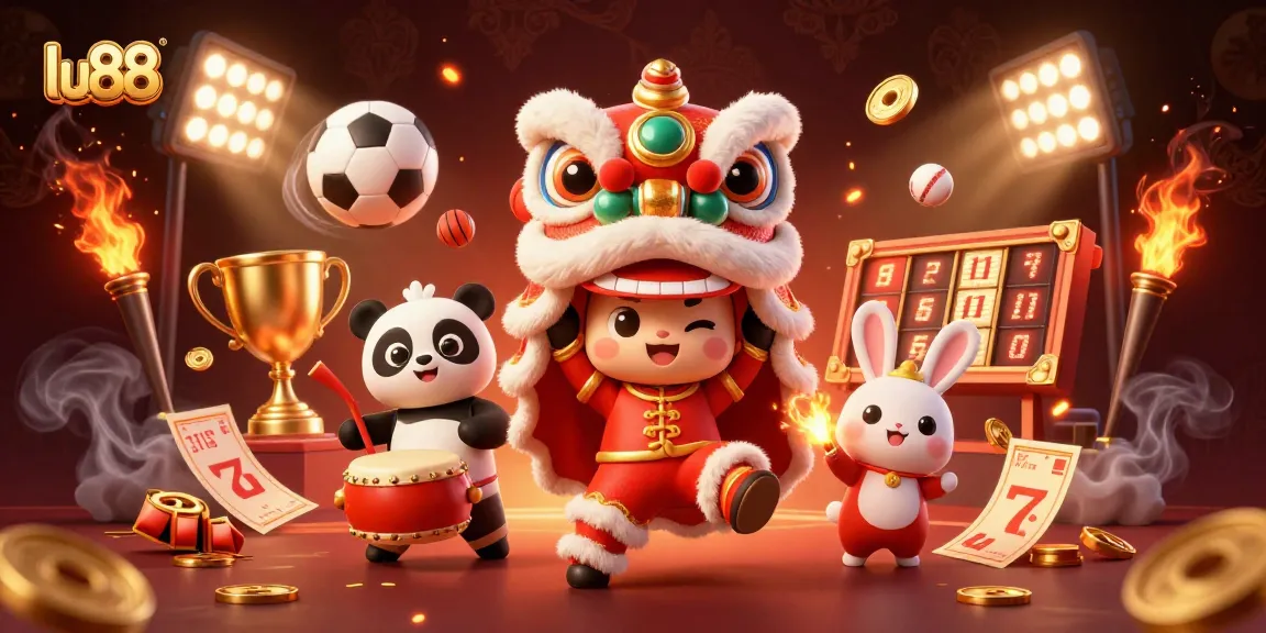 Experience excitement with lu88 featuring a vibrant 3D lion dance scene full of casino elements.